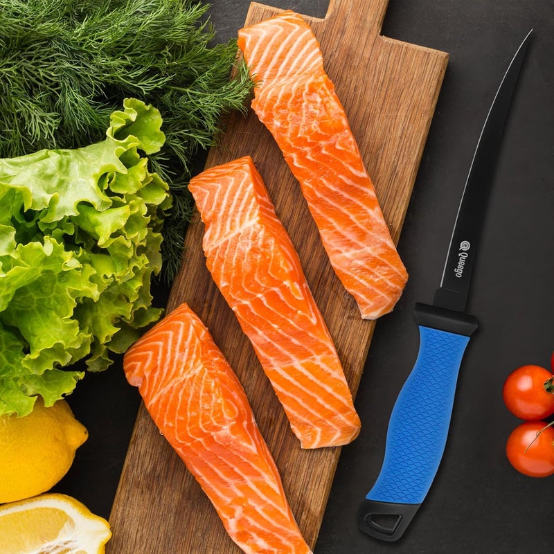 QEEGO Fish Fillet Knife 7 Inch,Razor-Sharp Flexible Blade,Ergonomic Non-Slip Handle - Perfect for Slicing Fish,Includes Safety Sheath and 1 Two Stage Knife Sharpener - Image 4